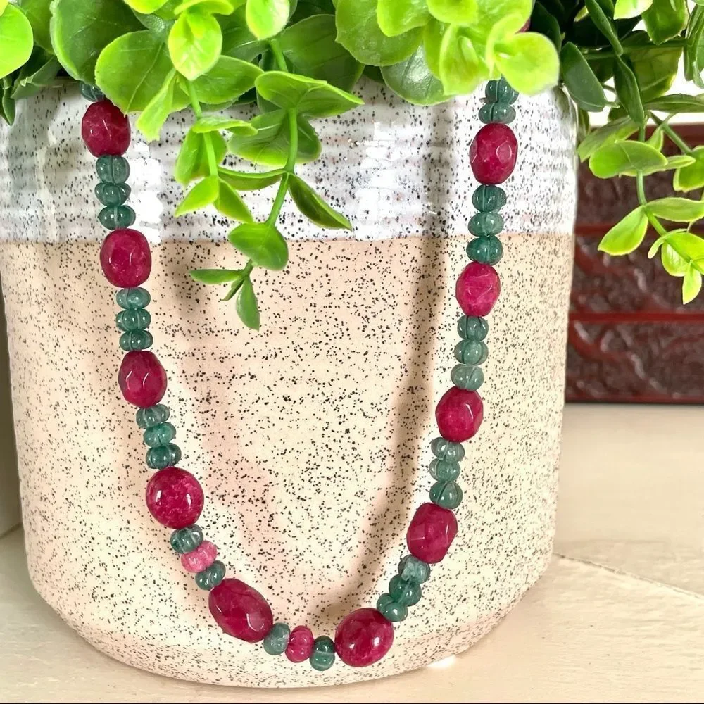 Green aventurine and pink quartz tassel necklace